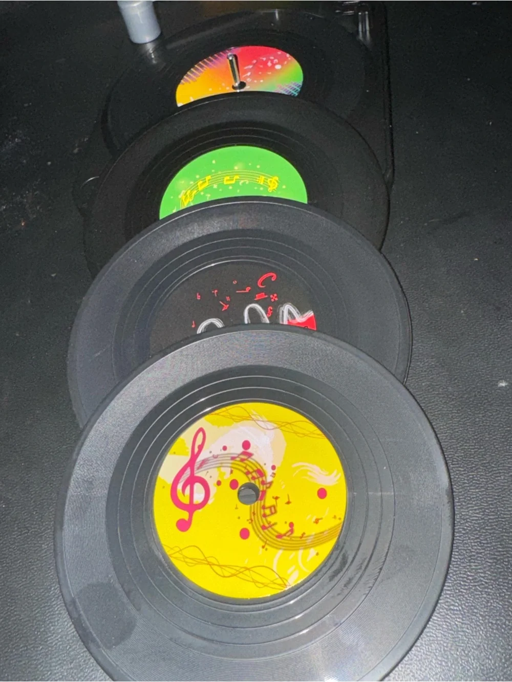 Coaster Set Stacked 45 Records with Colorful Labels